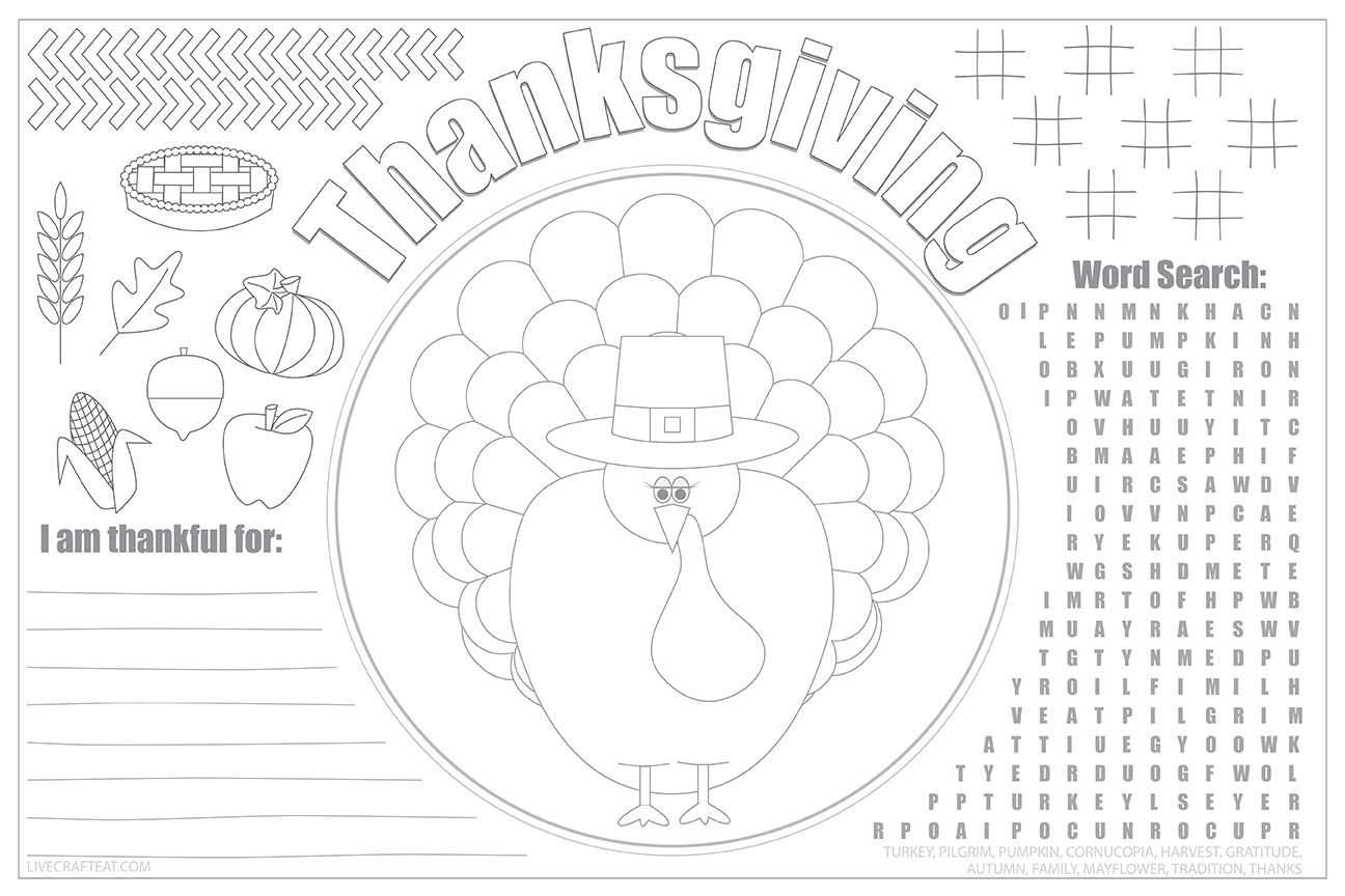 Printable Thanksgiving Placemats For Kids - Free | Live Craft Eat - Free Printable Thanksgiving Coloring Placemats
