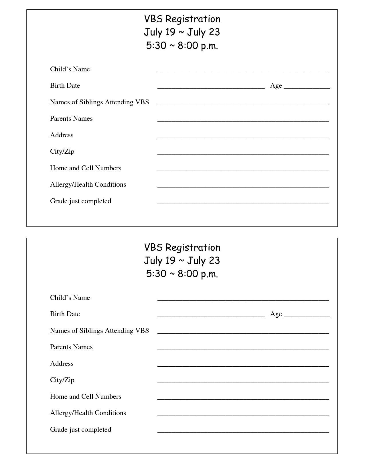Printable Vbs Registration Form Template | Conference | Bible School - Free Printable Vacation Bible School Materials