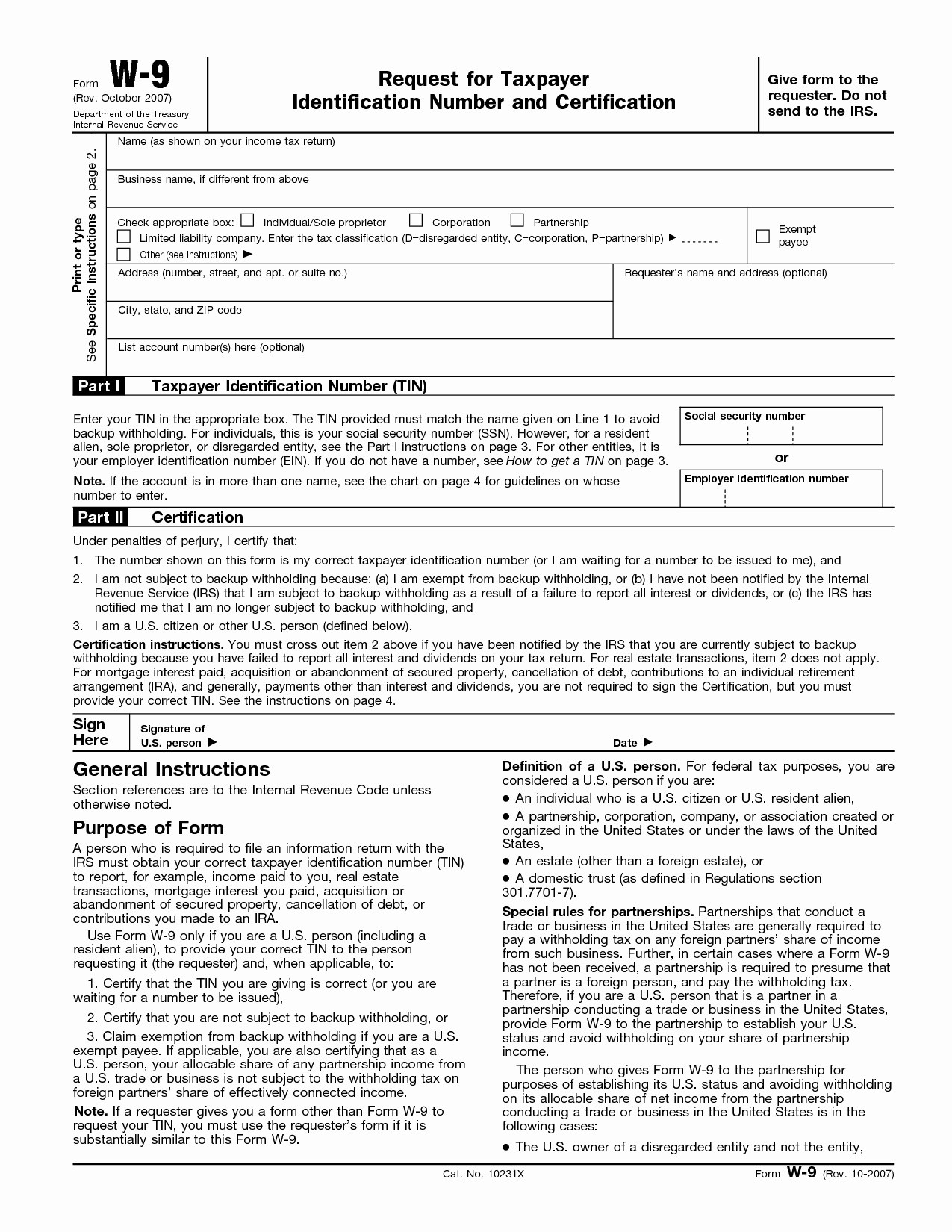 Blank W 9 Form Printable 2024