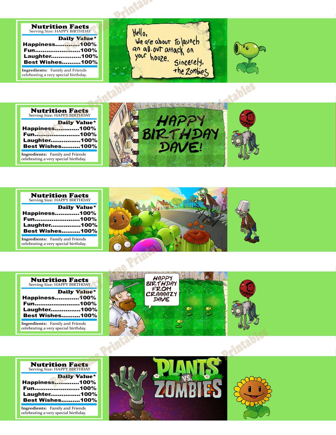 Printable Water Bottle Label- Party Printables - Plants Vs Zombies - Plants Vs Zombies Free Printable Invitations