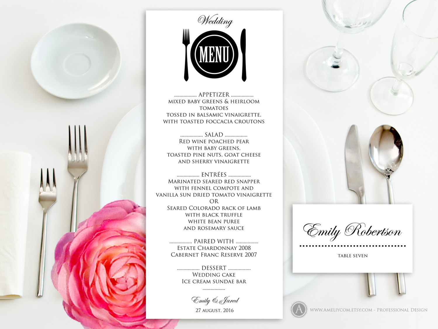 Printable Wedding Menu Free Place Card Template Instant Download | Etsy - Free Printable Wedding Menu Card Templates
