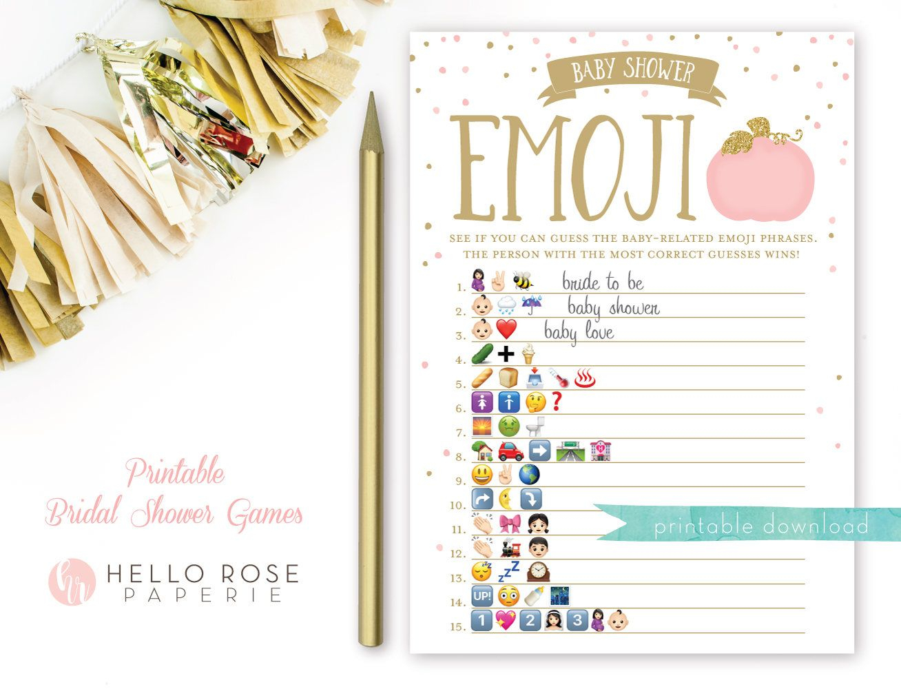 Pumpkin Baby Shower Emoji Pictionary Game + Answer Key Pink And Gold - Wedding Emoji Pictionary Free Printable