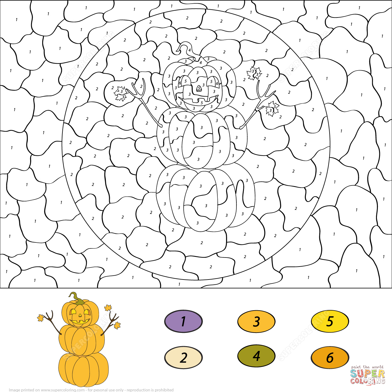 Pumpkin Snowman Colornumber | Free Printable Coloring Pages - Free Printable Paint By Number Coloring Pages