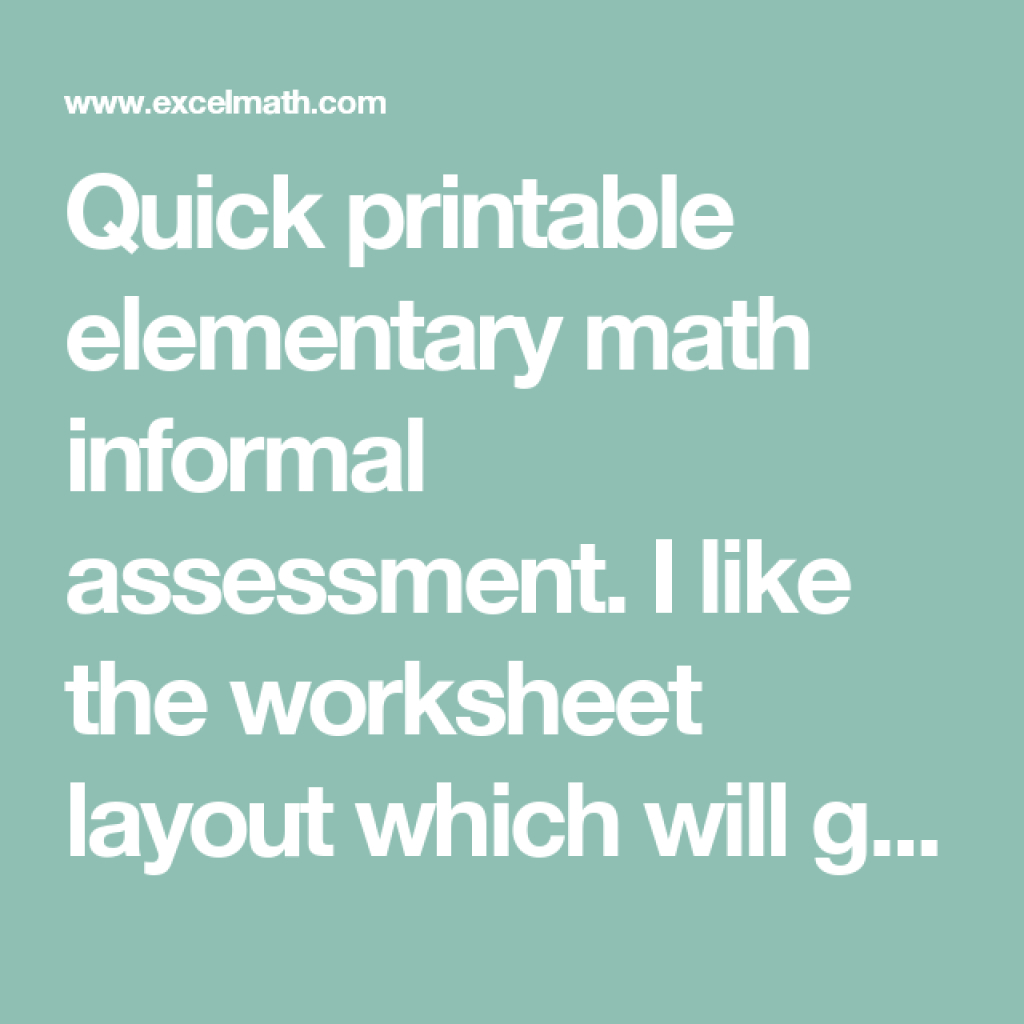 Quick Printable Elementary Math Informal Assessment. I Like The - Free Printable Informal Math Assessments