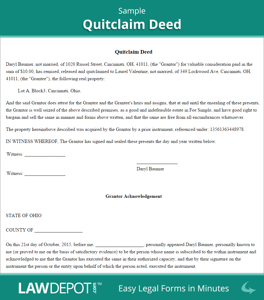 Quitclaim Deed | Free Quitclaim Deed Form (Us) | Lawdepot - Free Printable Quit Claim Deed Washington State Form