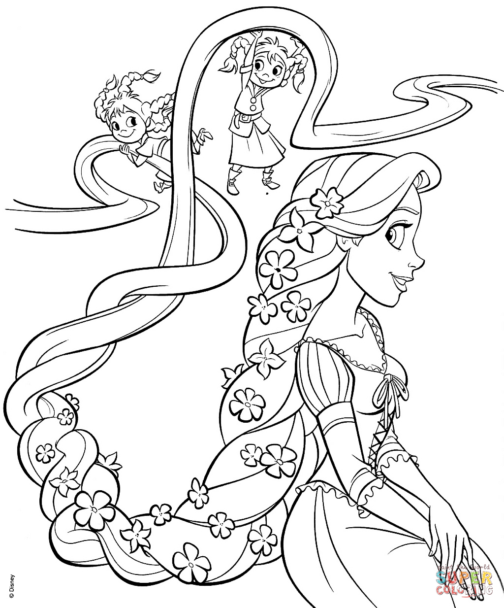Rapunzel And Four Sisters Coloring Page | Free Printable Coloring Pages - Free Printable Tangled