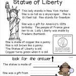Reading Comprehension Sheet About The Statue Of Liberty For Primary   Free Printable Social Studies Worksheets