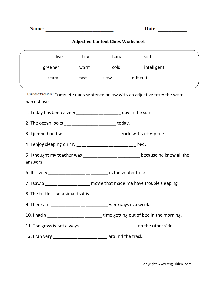 5th Grade Context Clues Printable Worksheets