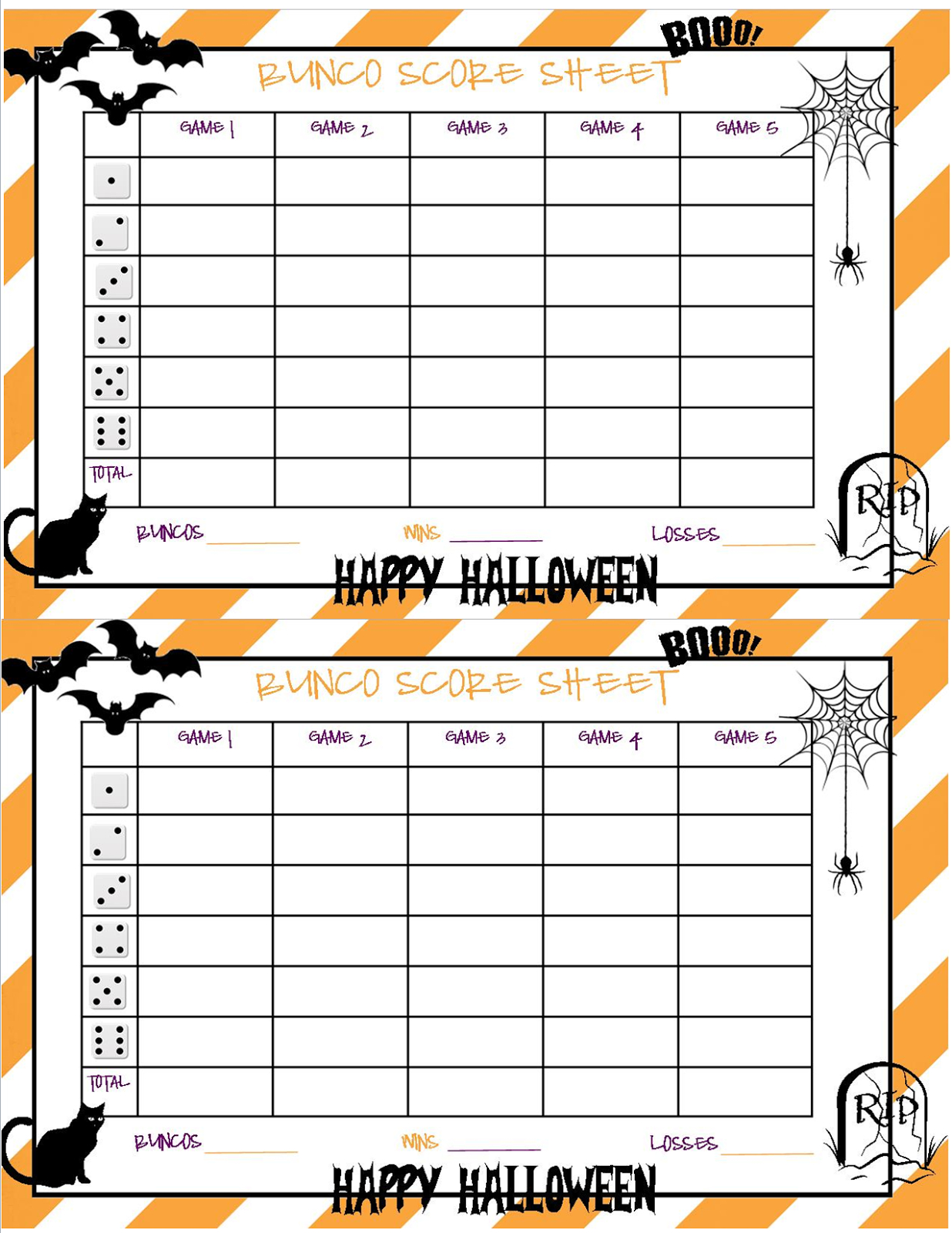 Recipes From Stephanie: Halloween Bunco Sheet | Halloween - Free Printable Halloween Bunco Score Sheets
