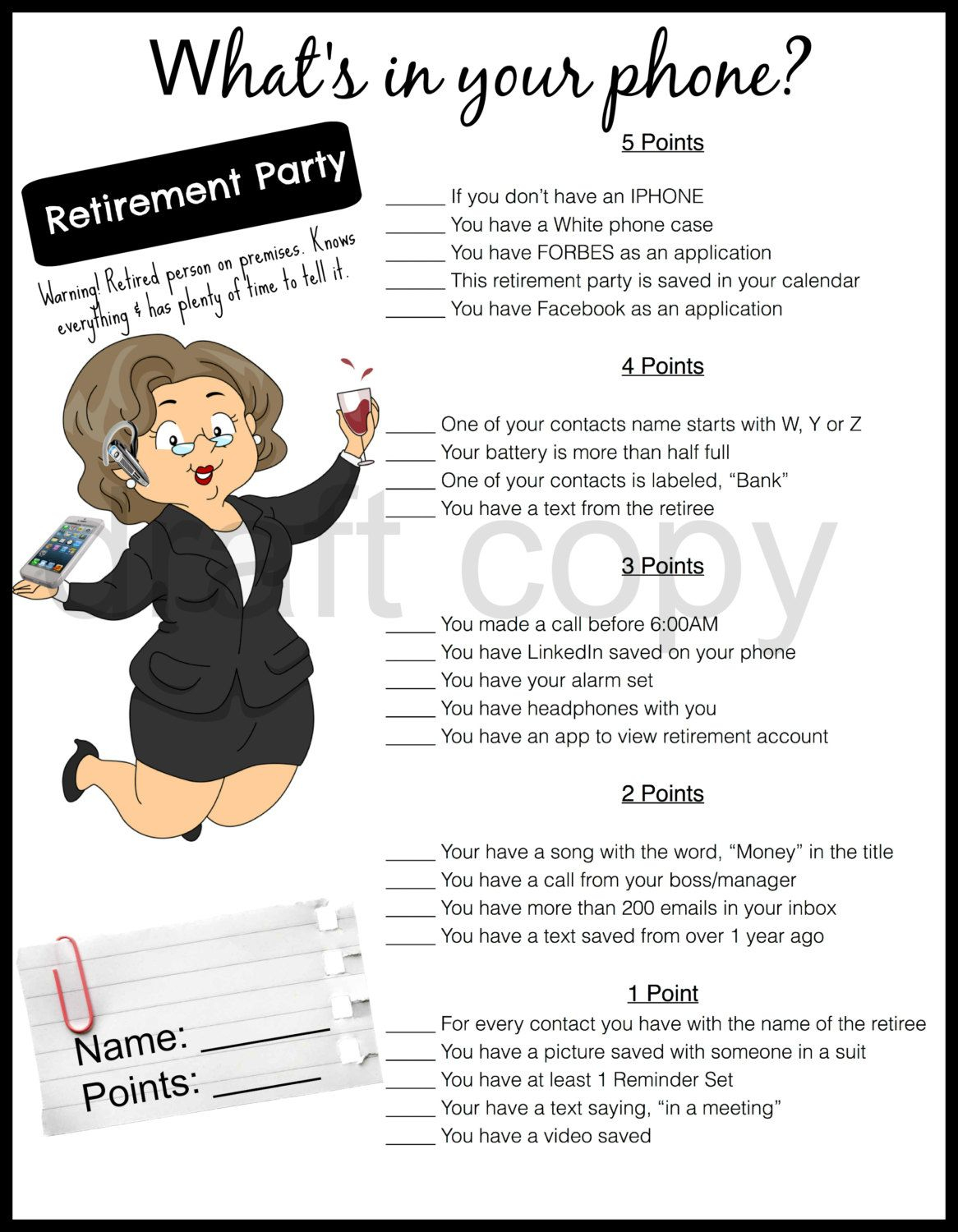 Retirement Party Game-Whats In Your Phone | Retirement | Pinterest - Retirement Party Games Free Printable
