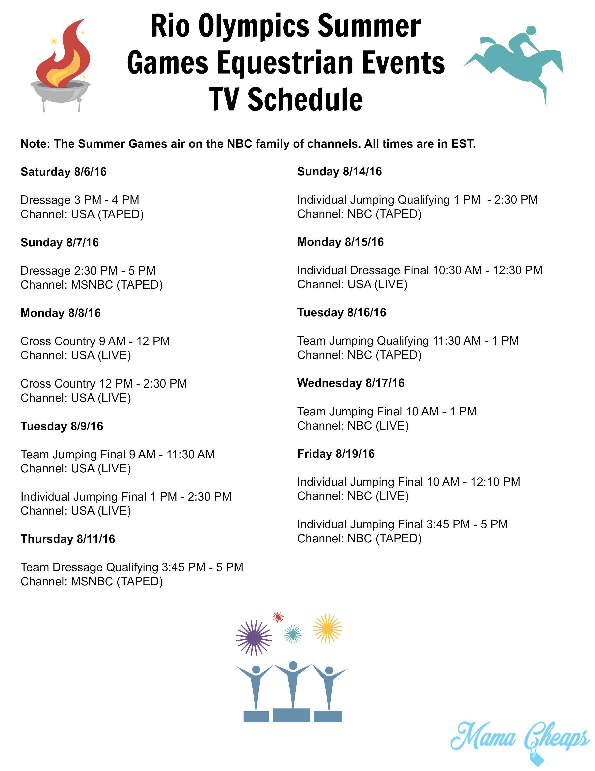 Rio Olympics Summer Games Gymnastics Events Tv Schedule - Free - Free Printable Summer Games