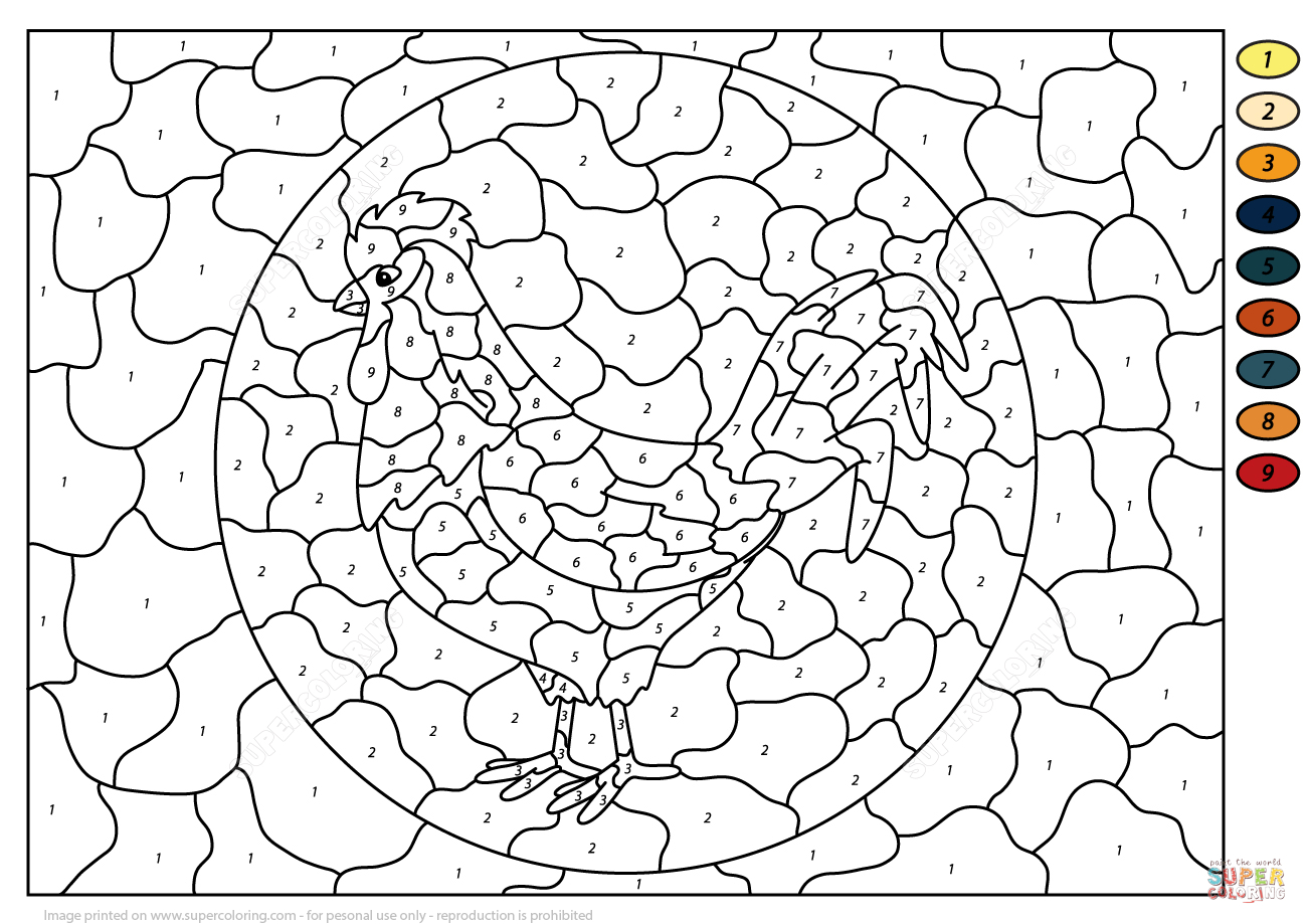 Rooster Colornumber | Free Printable Coloring Pages - Free Printable Pictures Of Roosters