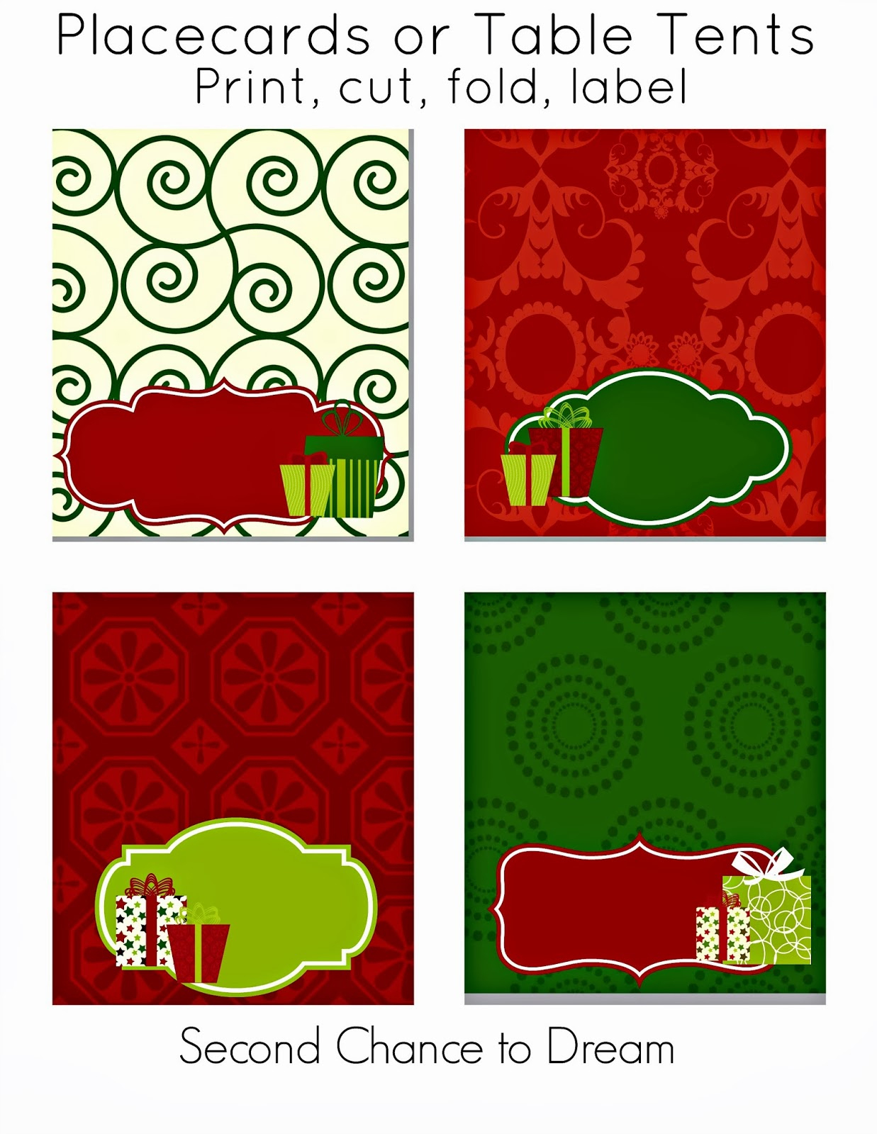 Second Chance To Dream - Free Christmas Party Printables - Free Printable Christmas Tent Cards