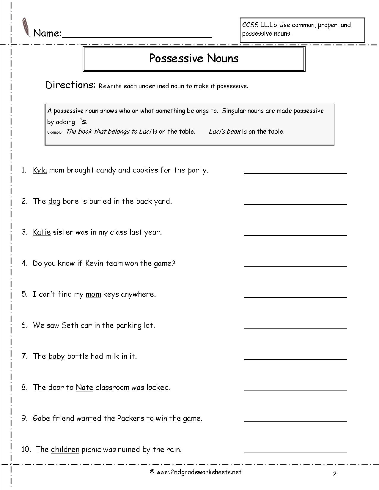 Second Grade Possessive Nouns Worksheets - Free Printable Possessive Nouns Worksheets