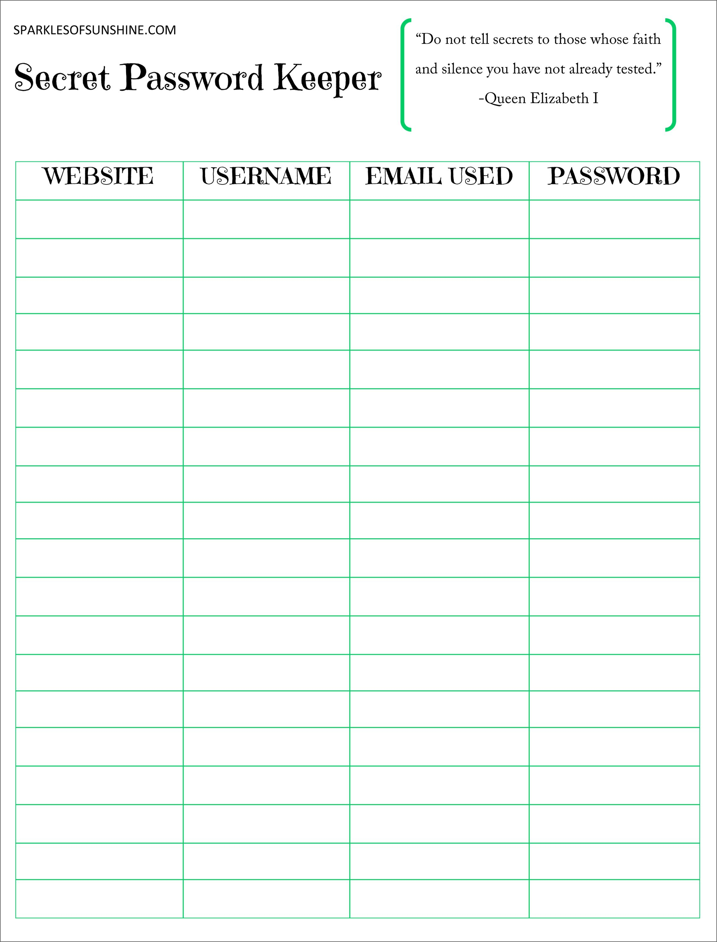 Secret Password Keeper Free Printable | Planners | Password Keeper - Free Printable Password Keeper