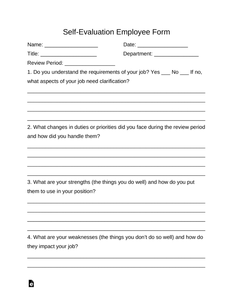 Self-Evaluation Employee Form | Eforms – Free Fillable Forms - Free Employee Self Evaluation Forms Printable