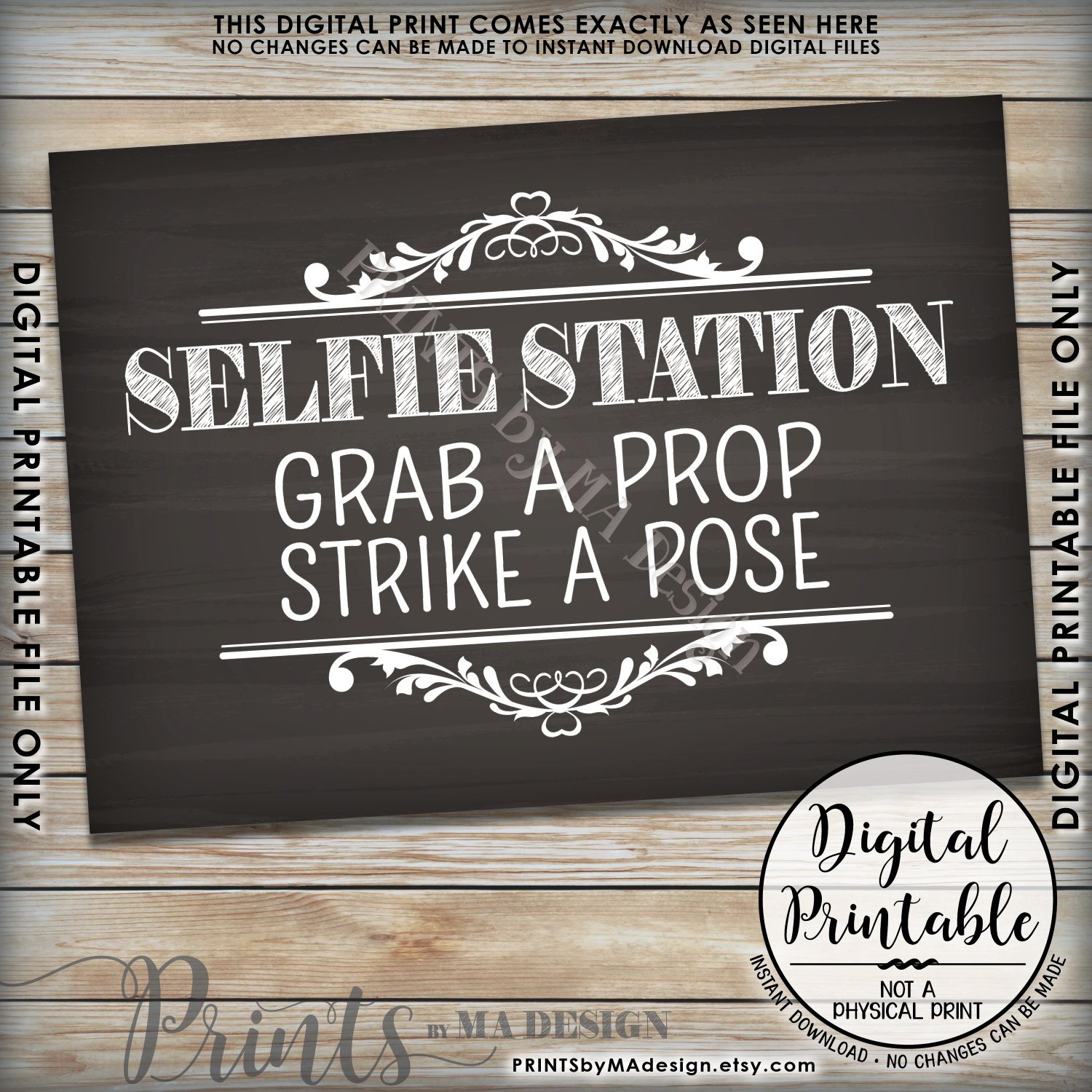 Selfie Station Sign Grab A Prop Strike A Pose Photo Booth Wedding 