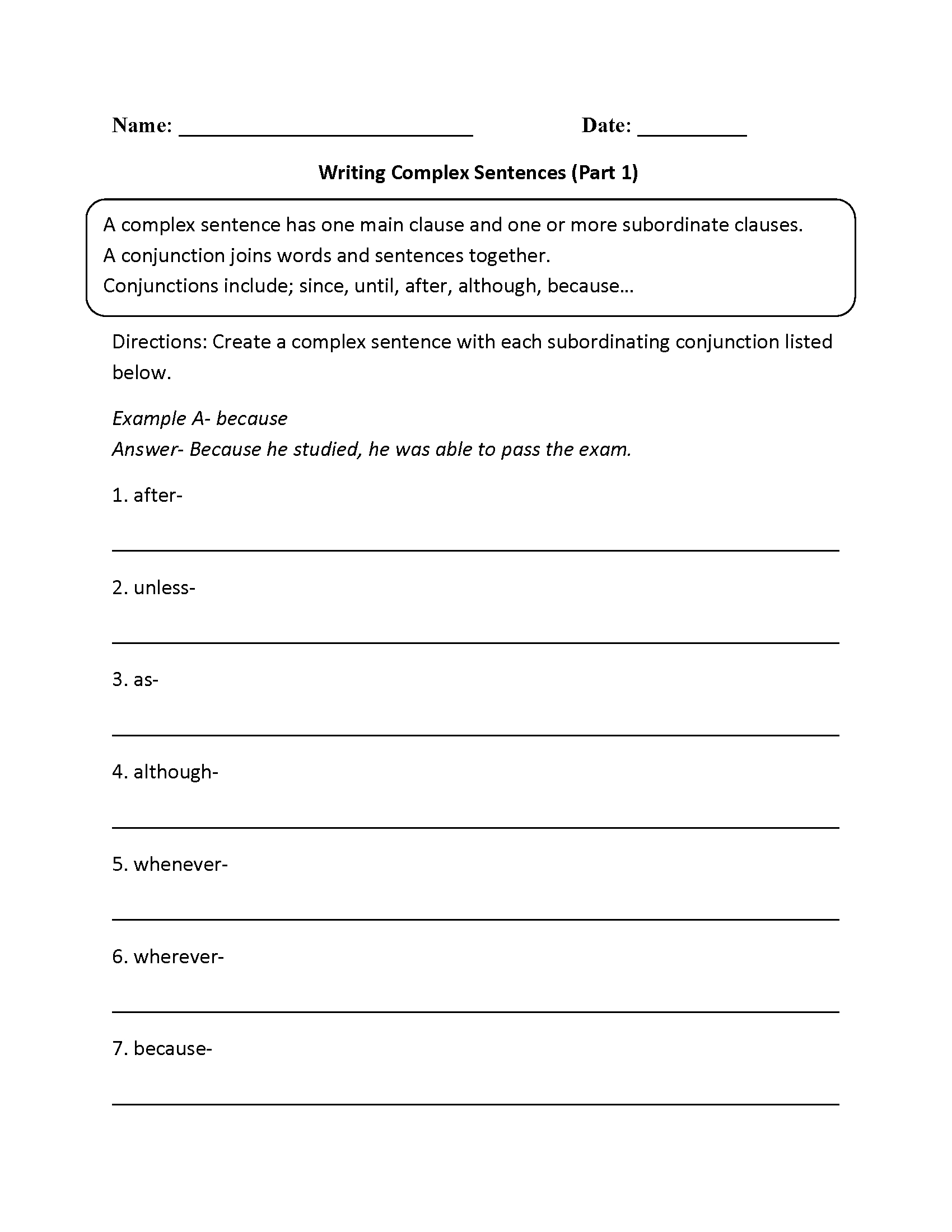 Sentences Worksheets | Complex Sentences Worksheets - Free Printable Esl Worksheets For High School