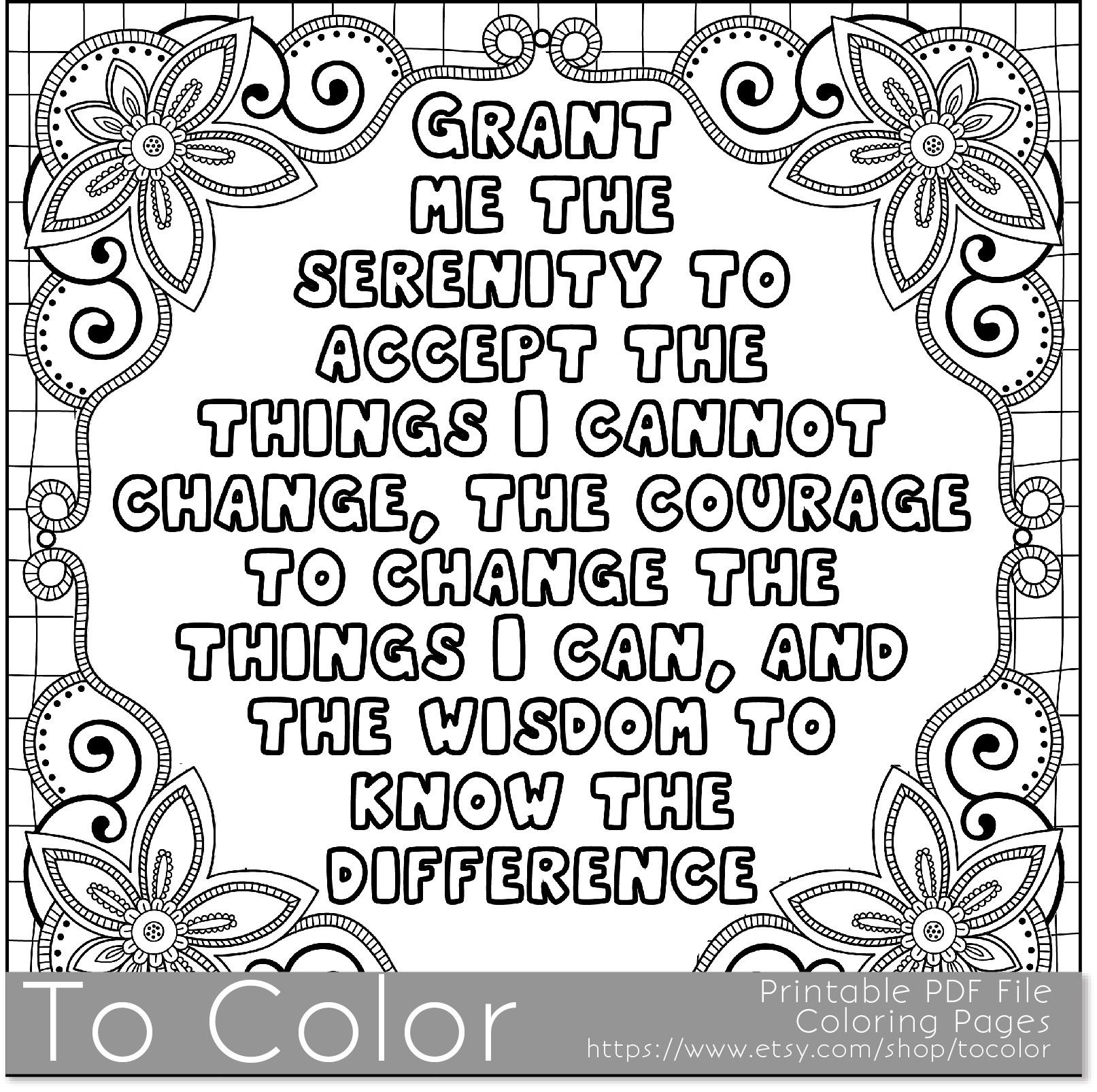 Serenity' Coloring Page For Grown Ups - This Is A Printable Pdf - Free Printable Serenity Prayer