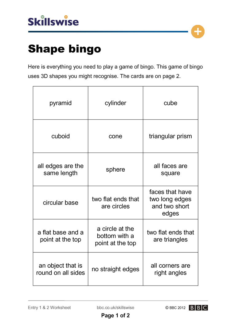 Shape Bingo - 3D Shape Bingo Free Printable