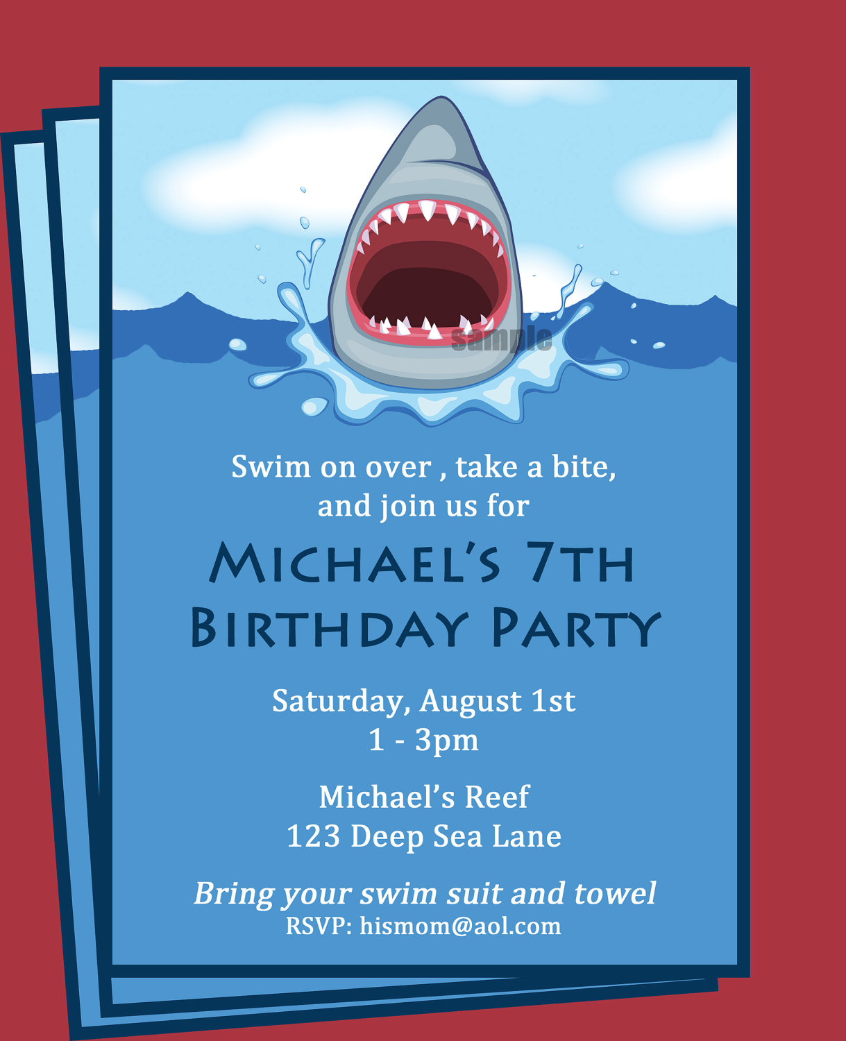 Shark Invitation Printable Printable Or Printed With Free | Etsy - Shark Invitations Free Printable