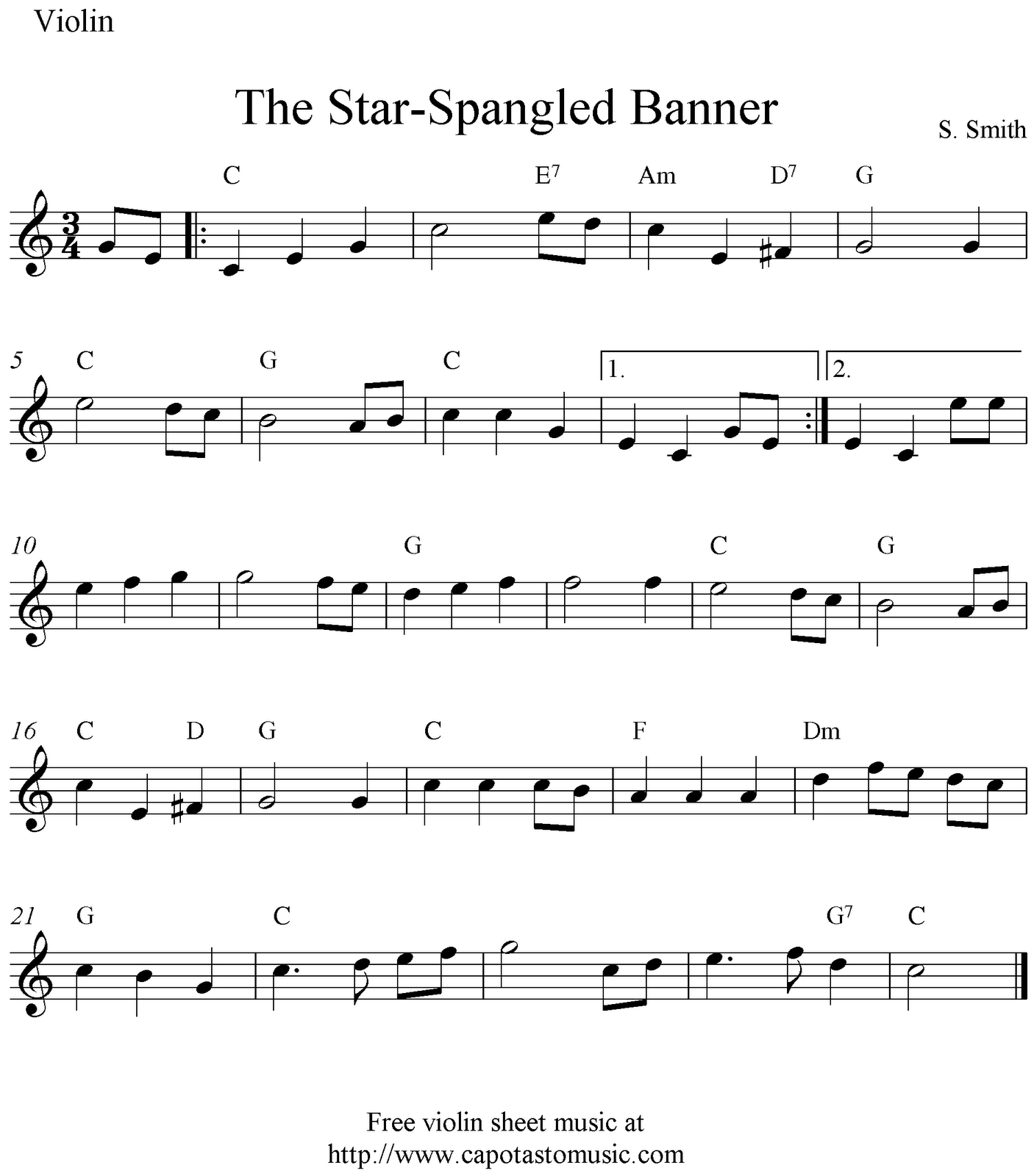 Sheet Music Violin | The Star-Spangled Banner, Free Easy Violin - Free Printable Piano Sheet Music For The Star Spangled Banner