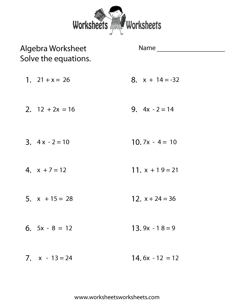 Free Printable Algebra Worksheets Grade 6