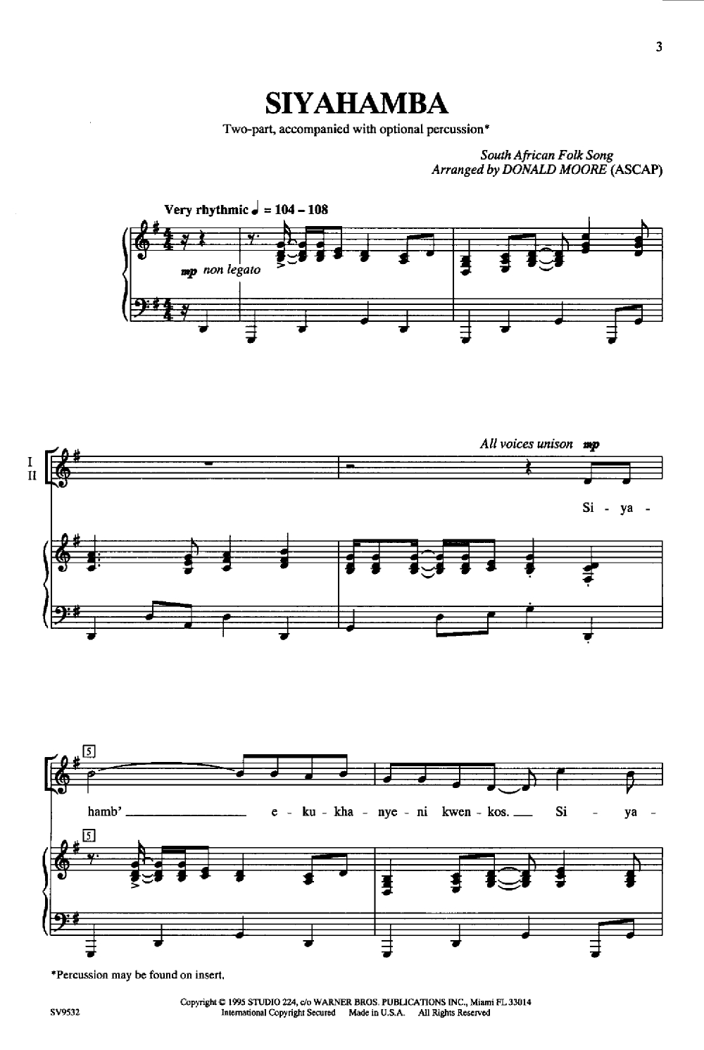 Siyahamba (Two-Part ) Arr. Donald Moore| J.w. Pepper Sheet Music - Airplanes Piano Sheet Music Free Printable