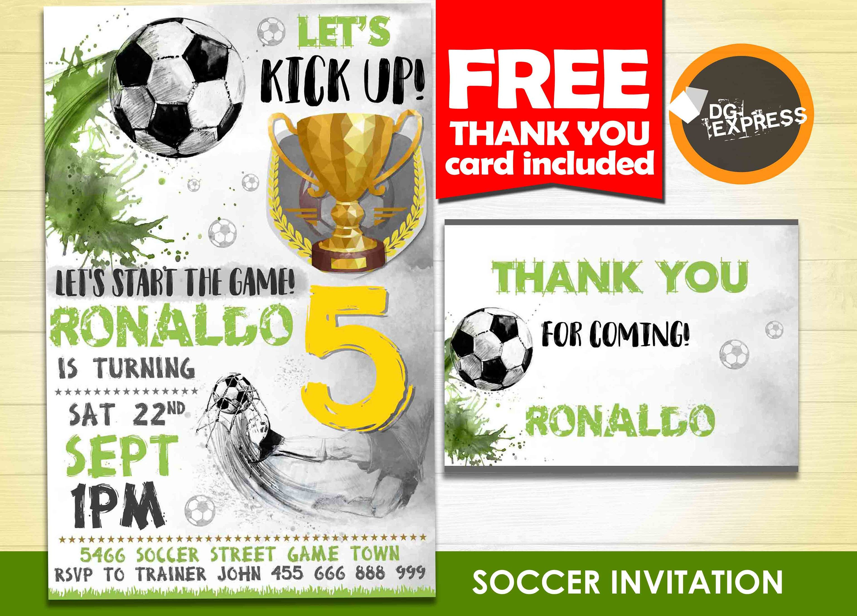 Soccer Birthday Invitation Soccer Invitation | Etsy - Free Printable Soccer Thank You Cards