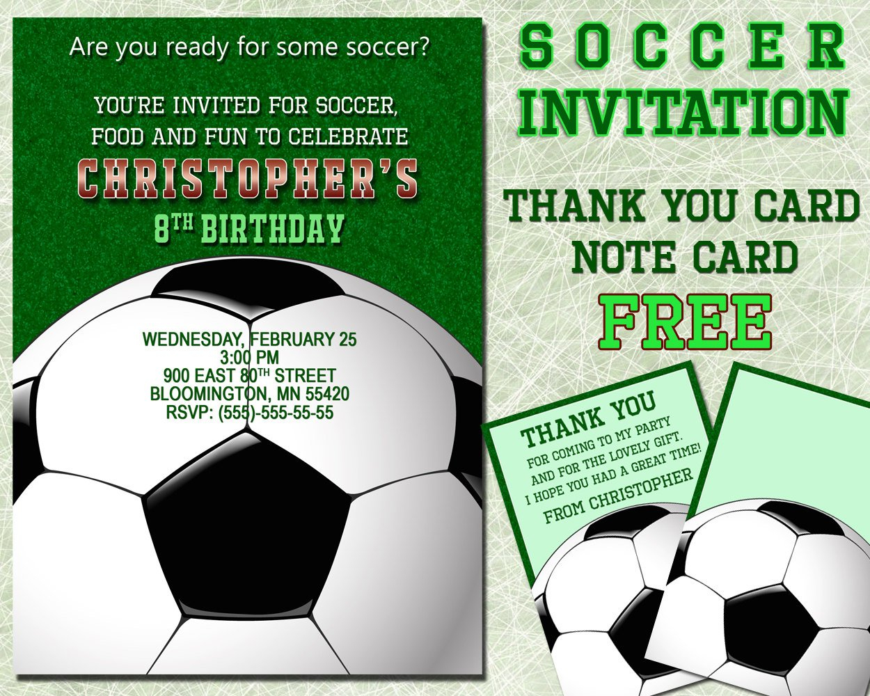 Soccer Invitation For Boys Birthday Party Printable Invite | Etsy - Free Printable Soccer Thank You Cards