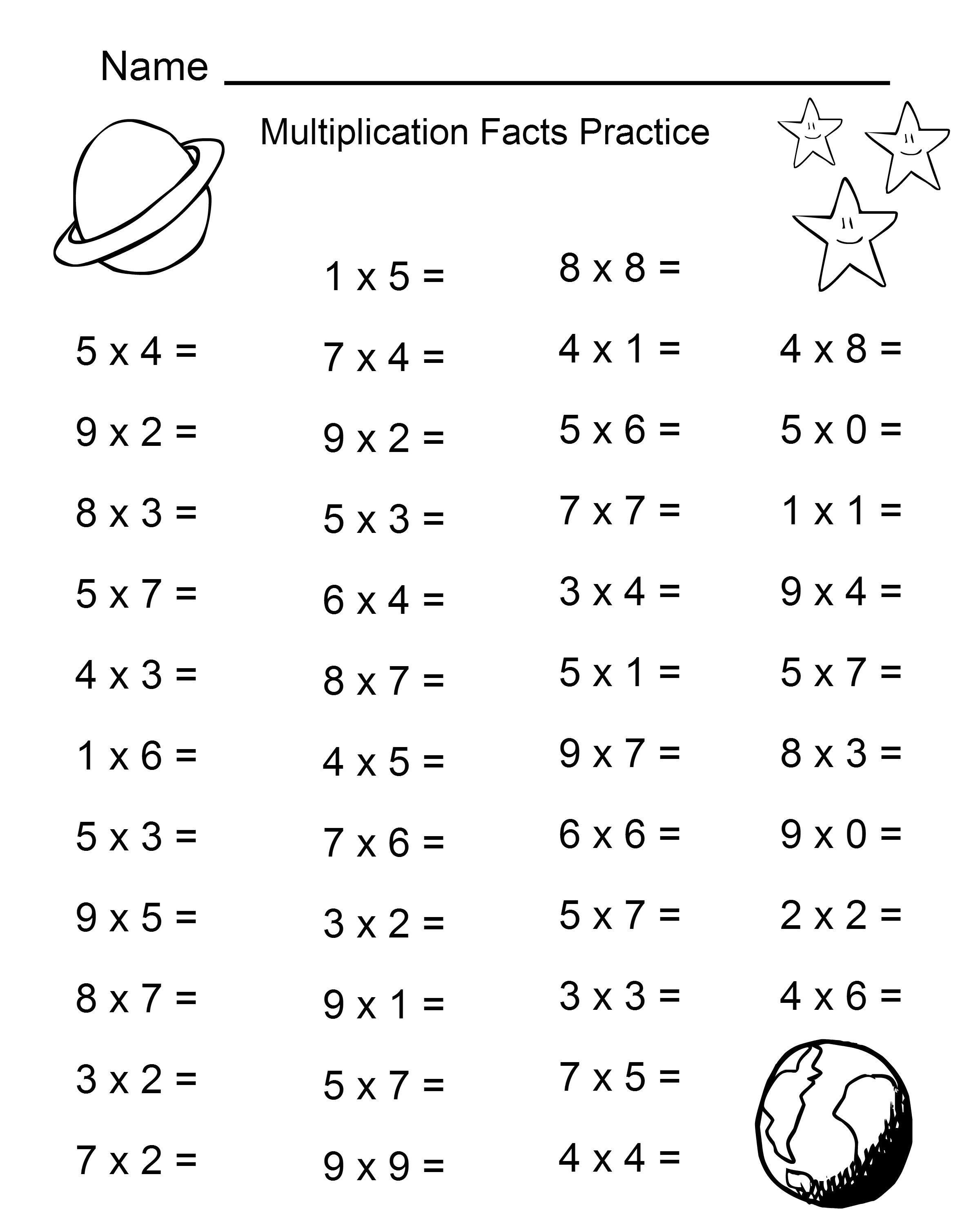 Free Printable Multiplication Fact Sheets