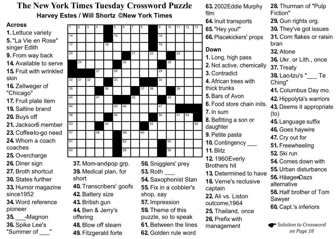 Sunday Crossword Puzzle Printable Ny Times Syndicated Answers - Free La Times Crossword Printable