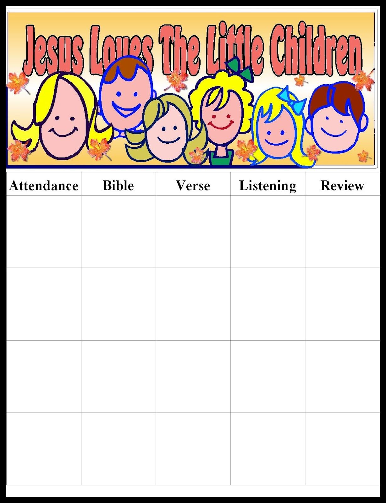 Sunday School Attendance Chart - Google Search | Sunday School - Sunday School Attendance Chart Free Printable