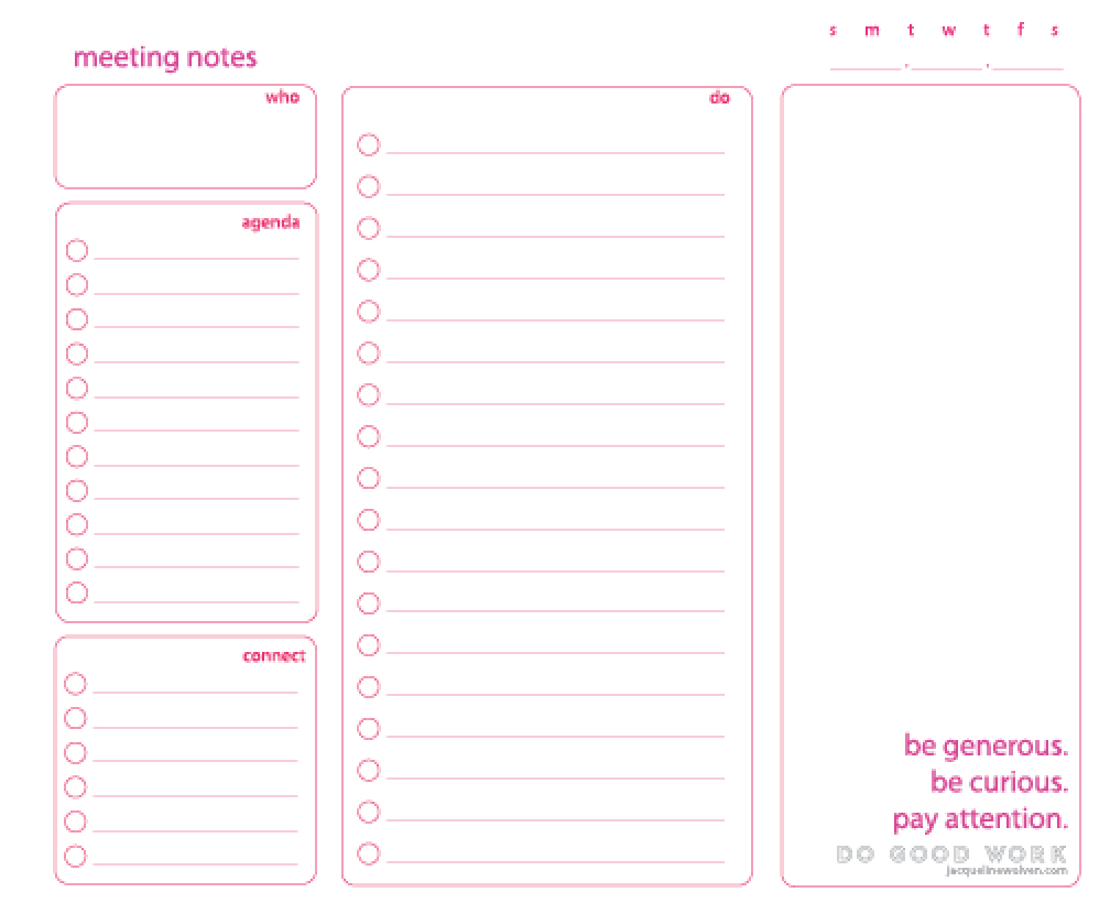 Taking Great Meeting Notes - Jacqueline Wolven A Free Downloadable - Meeting Minutes Template Free Printable