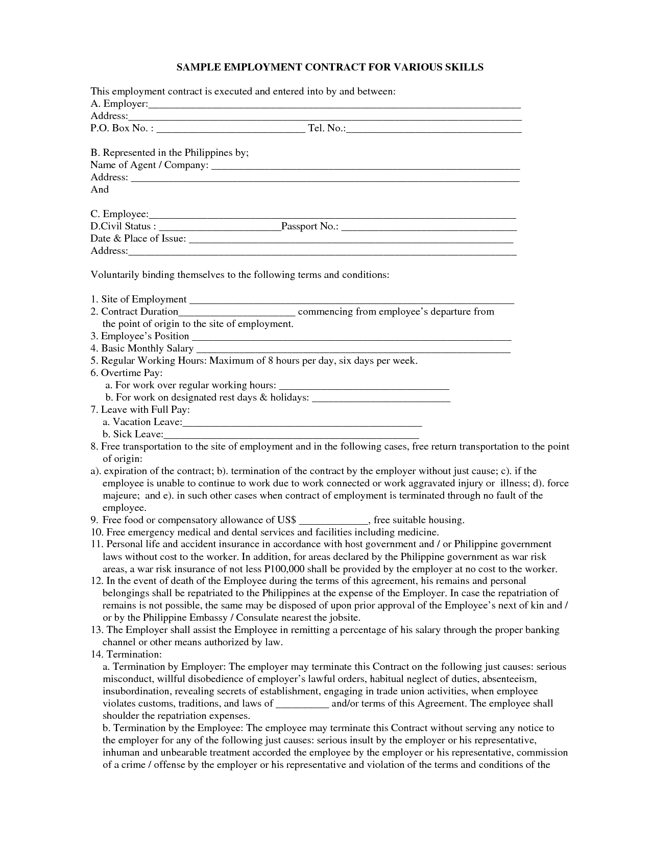 Template: Employment Contract Template - Free Printable Employment Contracts