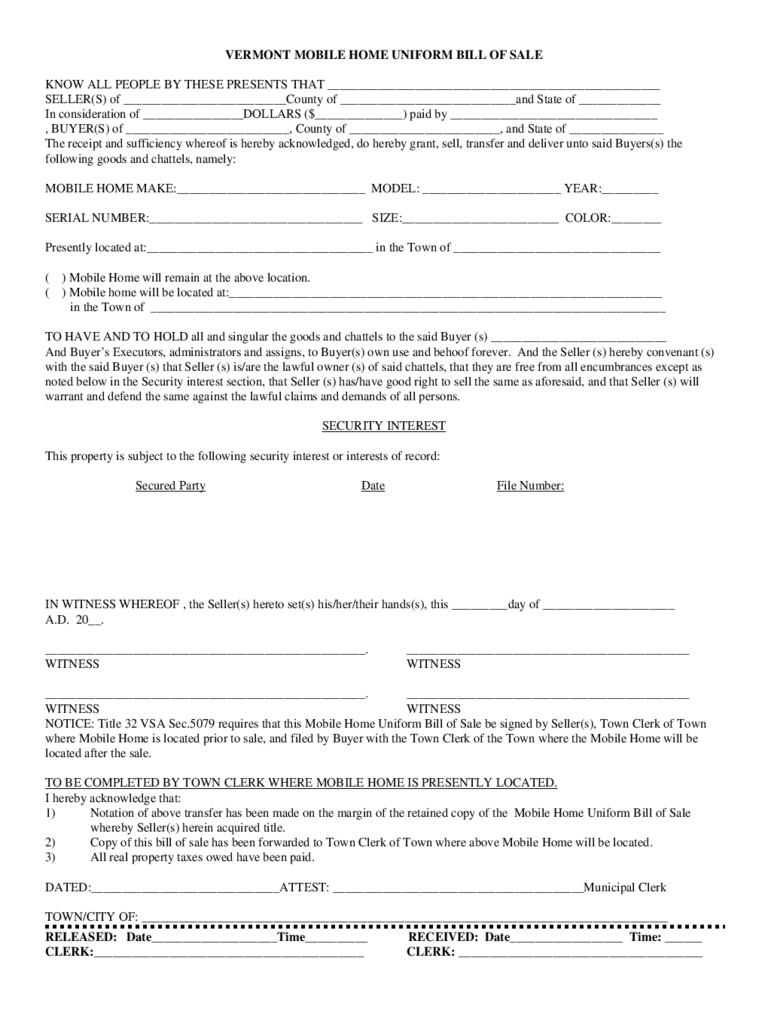Template: Manufactured Mobile Home Bill Of Sale - Free Printable Bill Of Sale For Mobile Home