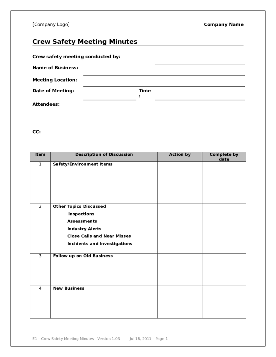Template: Meeting Minutes Template - Meeting Minutes Template Free Printable