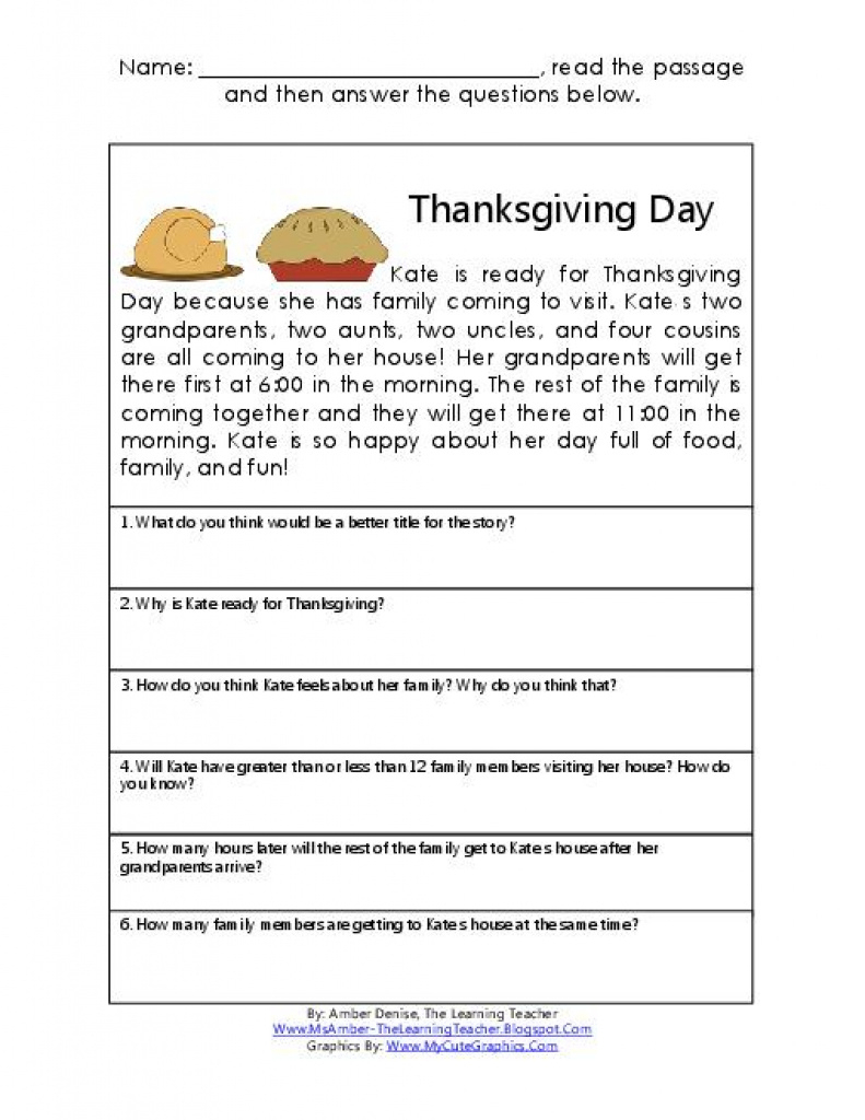 Thanksgiving Reading &amp;amp; Math Comprehension Passage | Teacherlingo - Free Printable Short Stories For Grade 3