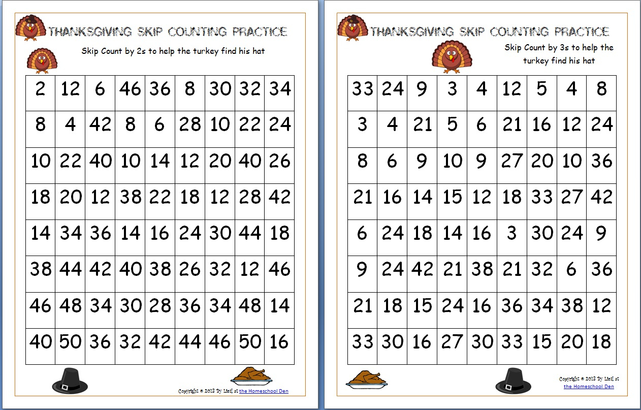 Thanksgiving Skip Counting Mazes 2S, 3S, 5S (Free) - Homeschool Den - Math Worksheets Thanksgiving Free Printable