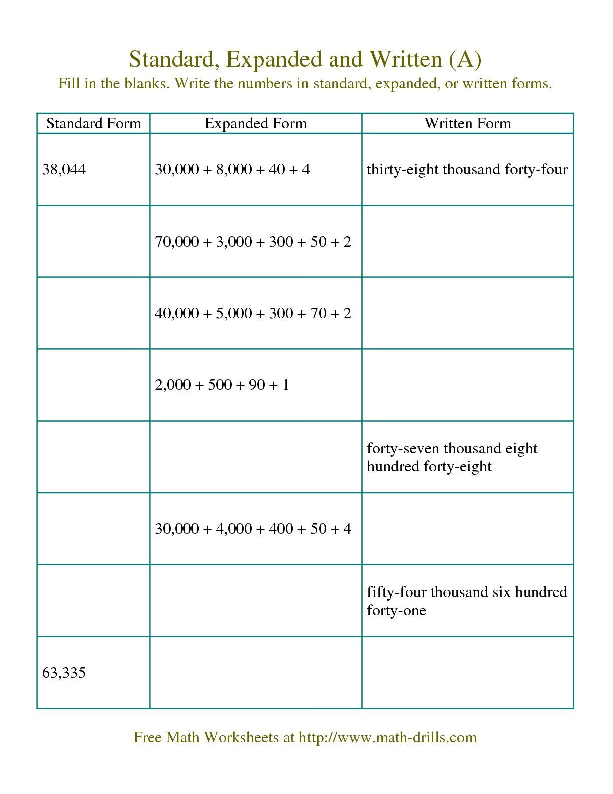 The Converting Between Standard, Expanded And Written Forms To - Free Printable Expanded Notation Worksheets