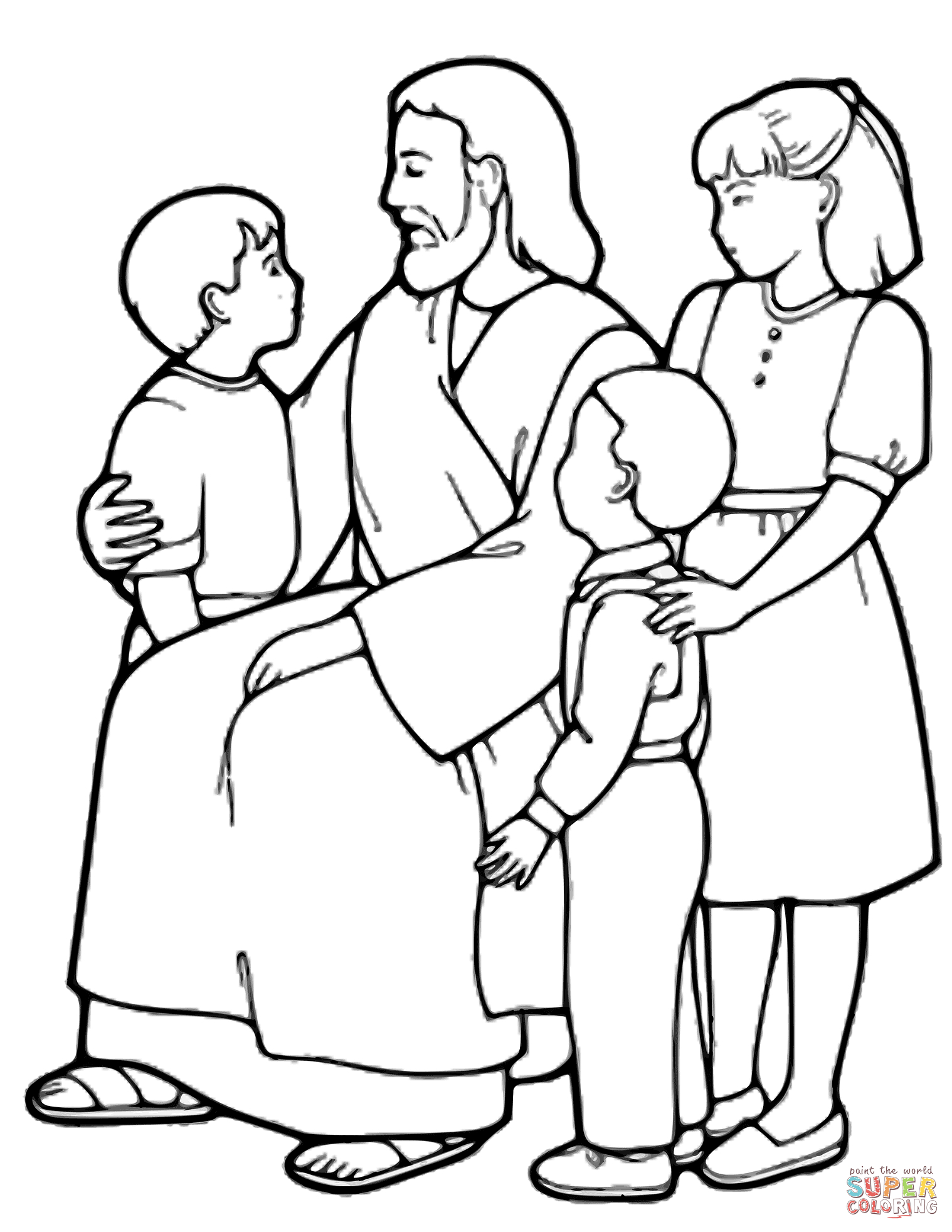 The Little Children And Jesus Coloring Page | Free Printable - Free Printable Jesus Coloring Pages
