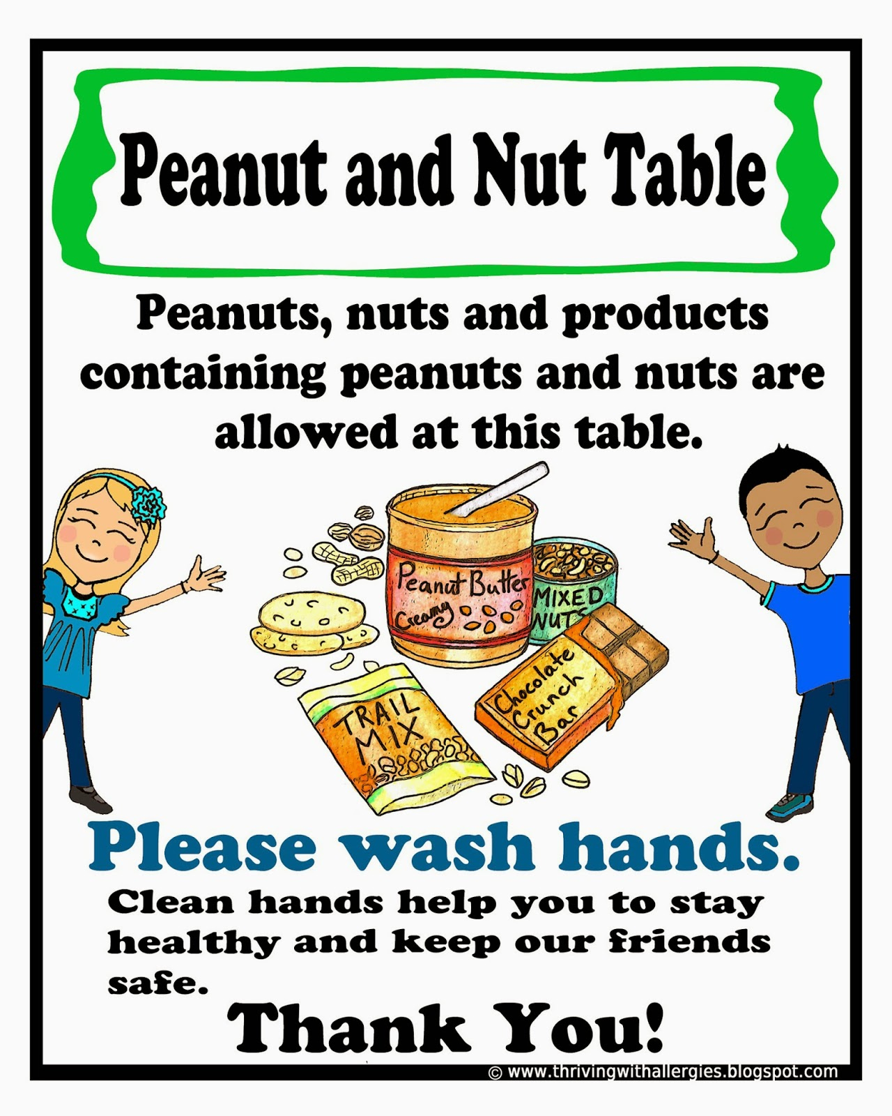 Thriving With Allergies: Peanut, Tree-Nut Free Classroom Poster - Printable Peanut Free Classroom Signs