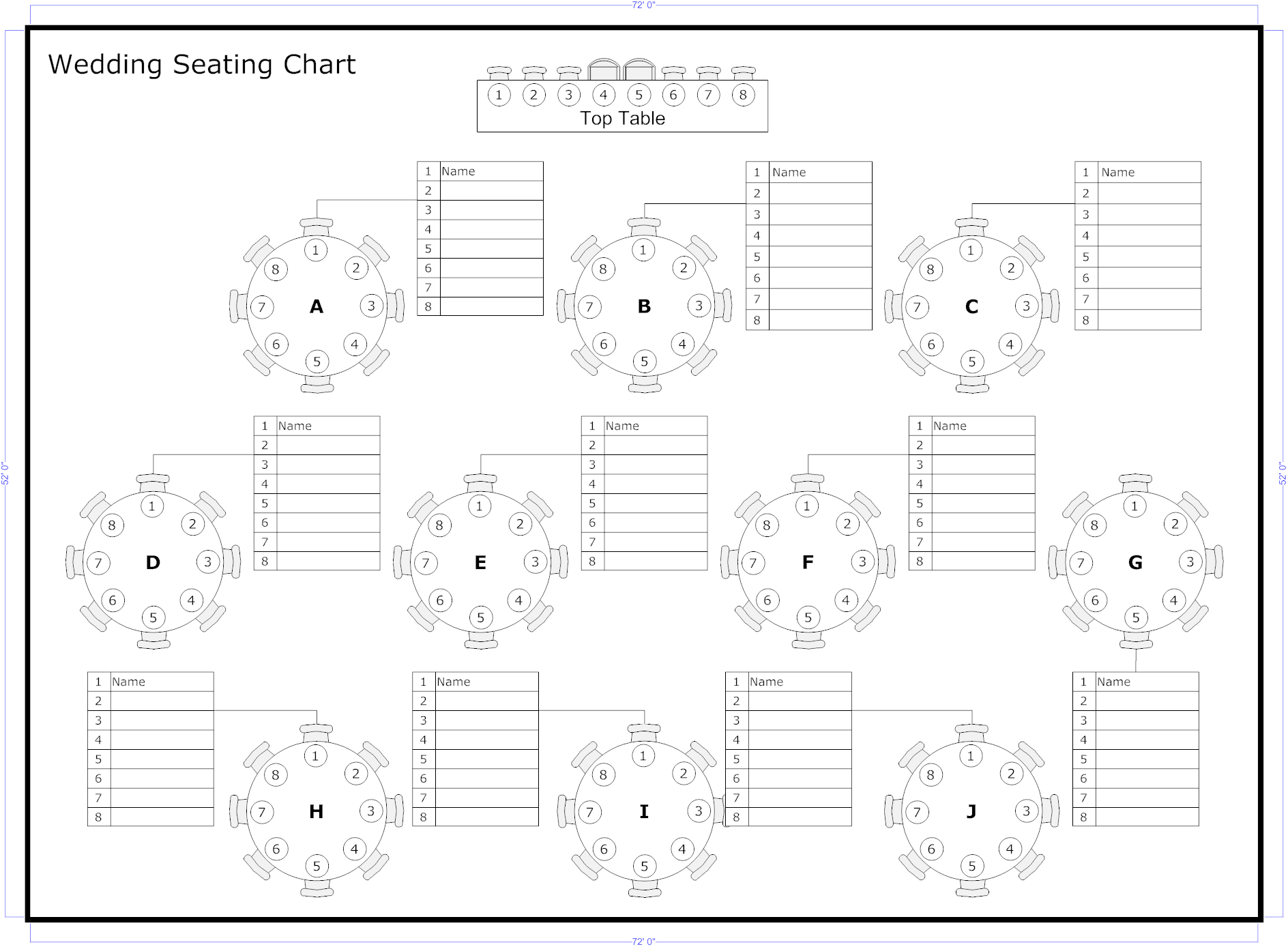 Standard Size Of Wedding Seating Chart