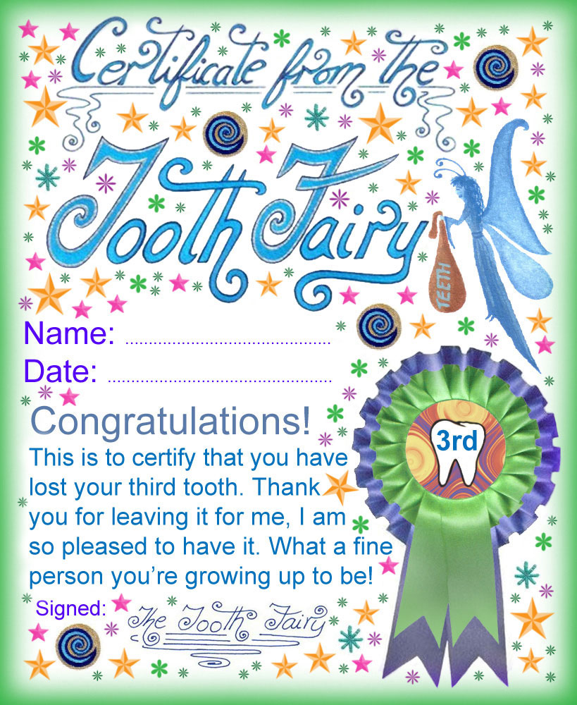Tooth Fairy Certificate: Award For Losing Your Third Tooth | Rooftop - Free Printable Tooth Fairy Certificate