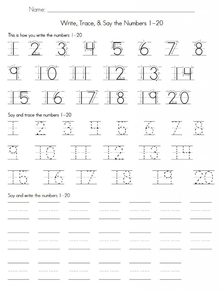 Trace Numbers 1 20 | Kiddo Shelter - Free Printable Number Worksheets For Kindergarten