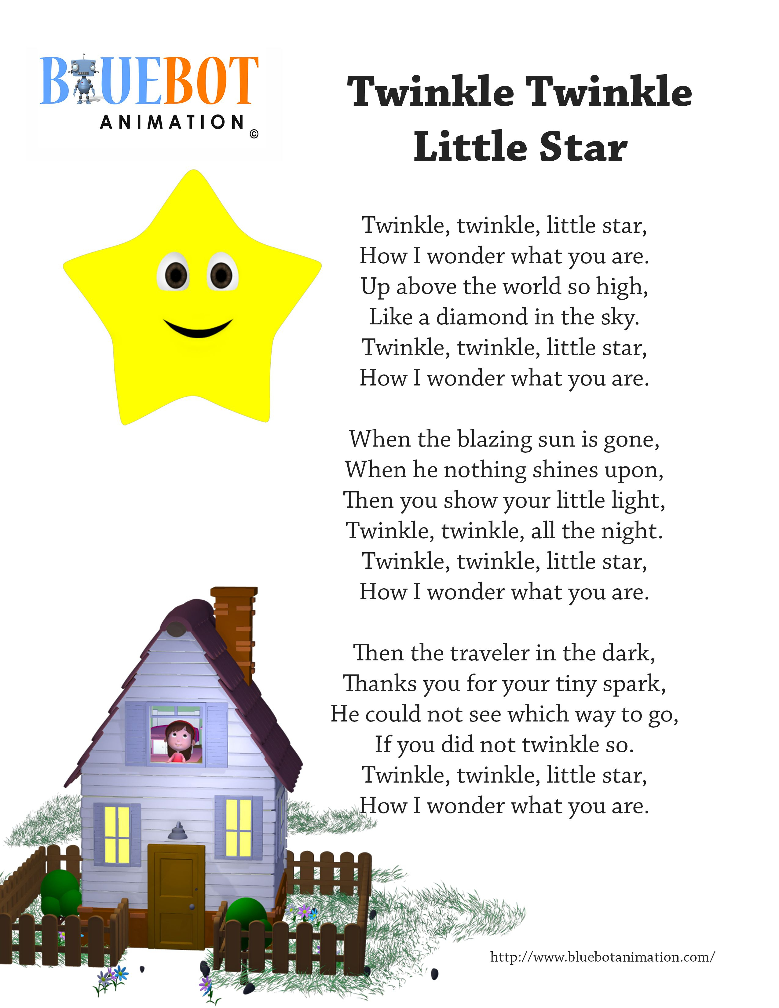 Twinkle Twinkle Little Star Nursery Rhyme Lyrics Free Printable - Free Printable Nursery Rhymes Songs