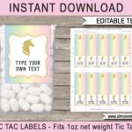 Unicorn Theme Party Favors Printable Tic Tac Labels | Etsy   Free Printable Tic Tac Labels