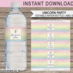 Unicorn Water Bottle Labels | Unicorn Theme Birthday Party – Free   Free Printable Water Bottle Labels For Birthday