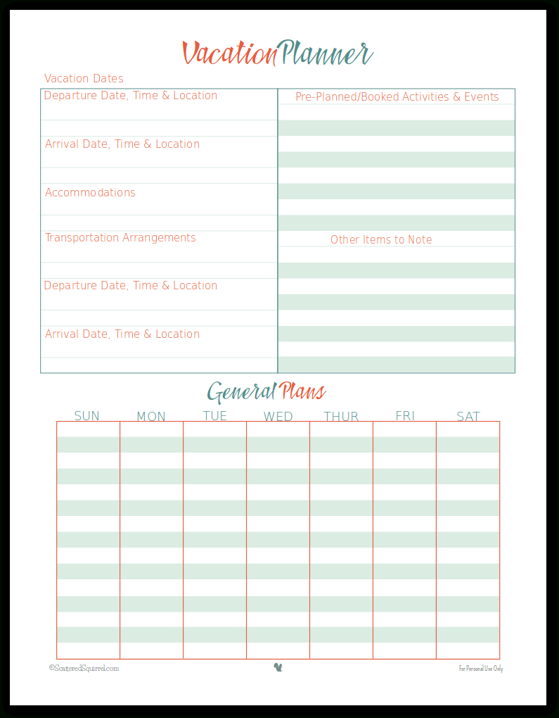 Vacation Planner Printables - Free Printable Road Trip Planner