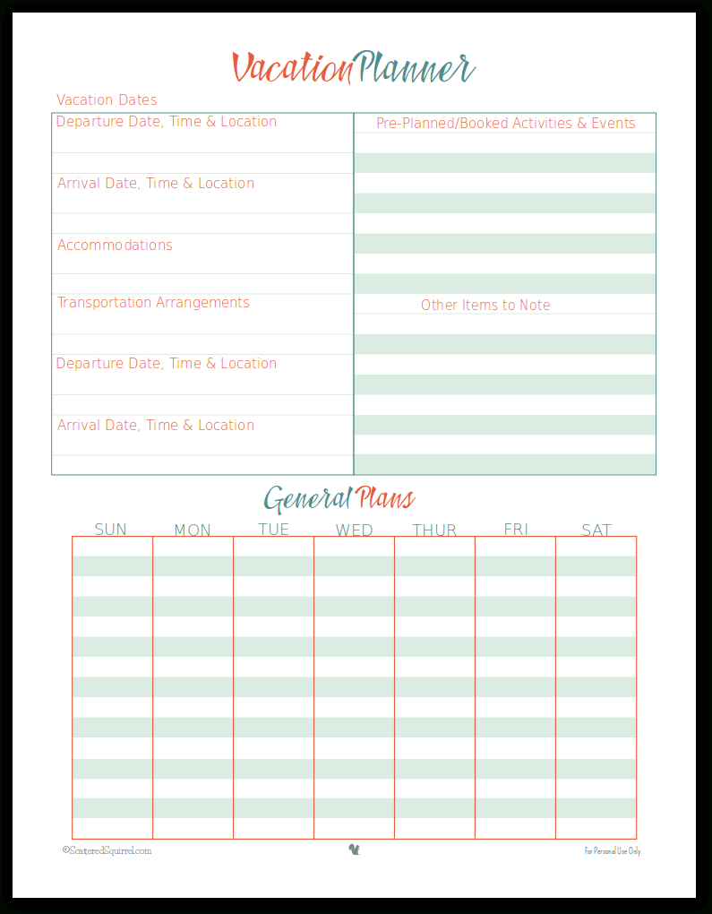 Vacation Planner Printables - Free Printable Trip Planner